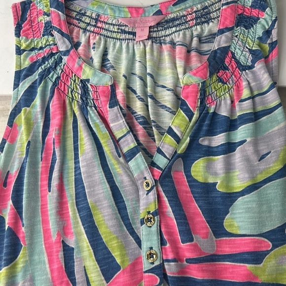 Lilly Pulitzer Essie Multi Beach Please Blue Pink Tropical Summer Tank Dress Med - Picture 14 of 15